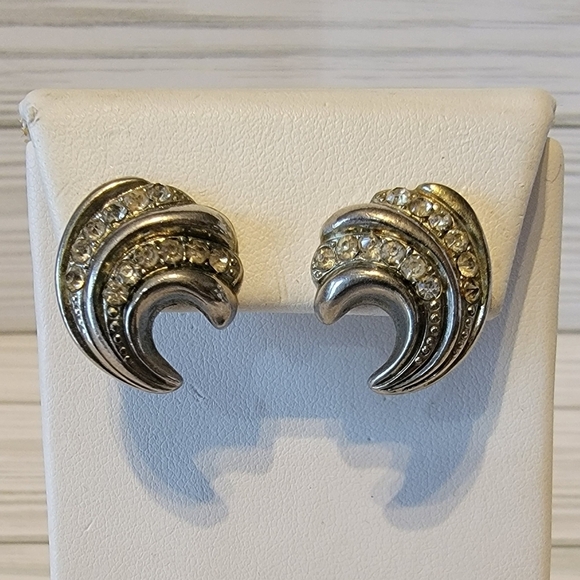 G15 Vintage Silver-tone & Clear Stone Screw-back Earrings - Picture 1 of 2